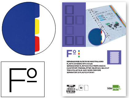 Juego de 10 separadores 16 taladros Liderpapel Folio plástico colores